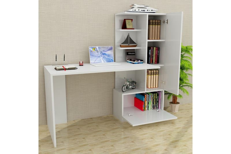 Merinoz Skrivebord 150 cm med Opbevaring Hylder + Skuffe + S - Hvid - Møbler - Borde - Kontorbord - Skrivebord