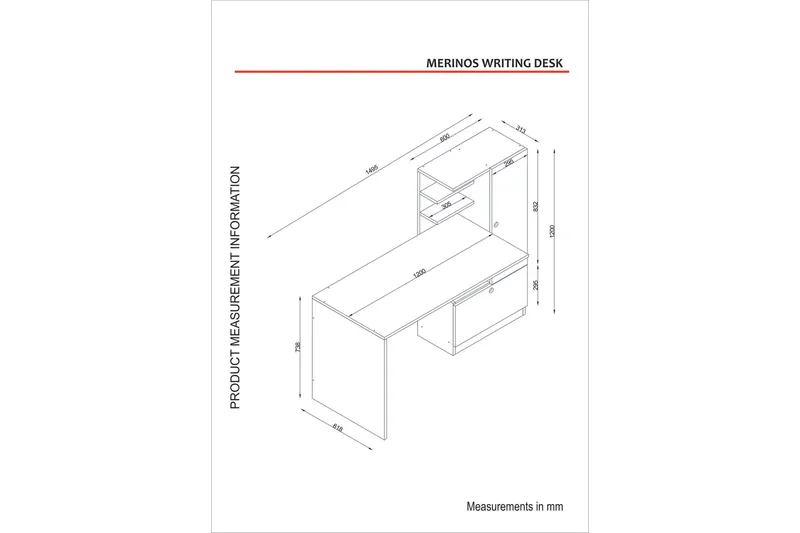 Merinoz Skrivebord 150 cm med Opbevaring Hylder + Skuffe + S - Hvid/Valnøddebrun - Møbler - Borde - Kontorbord - Skrivebord