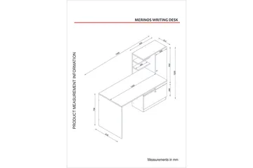 Merinoz Skrivebord 150 cm med Opbevaring Hylder + Skuffe + S - Hvid/Valnøddebrun - Møbler - Borde - Kontorbord - Skrivebord