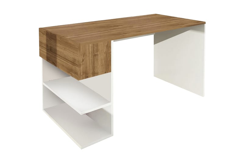 Merinoz Skrivebord 21 cm med Opbevaring Hylder+Låge - Hvid/Valnøddebrun - Skrivebord