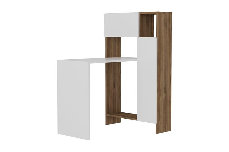 Mijara Skrivebord 90 cm med Opbevaring Hylder+Skab - Hvid/Valnøddebrun - Skrivebord