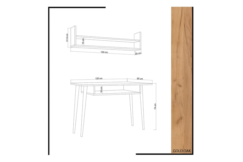 Mod Design Skrivebord 120 cm med Opbevaring Væghylde - Træ - Skrivebord