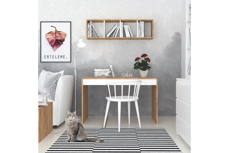 Mod Design Skrivebord 120 cm med Opbevaring Væghylde - Træ/Hvid - Skrivebord