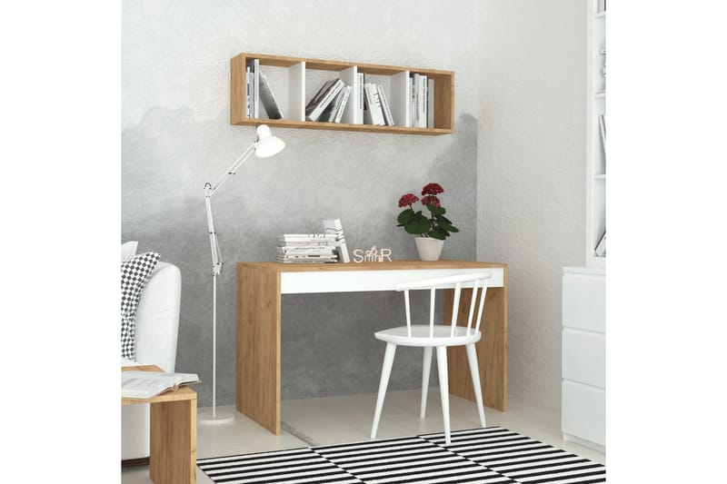Mod Design Skrivebord 120 cm med Opbevaring Væghylde - Træ/Hvid - Møbler - Borde - Kontorbord - Skrivebord