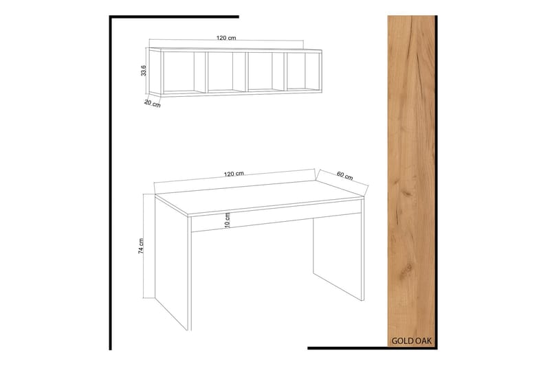 Mod Design Skrivebord 120 cm med Opbevaring Væghylde - Træ/Hvid - Skrivebord