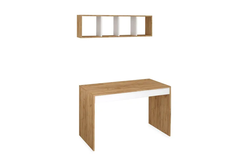 Mod Design Skrivebord 120 cm med Opbevaring Væghylde, Træ/Hvid