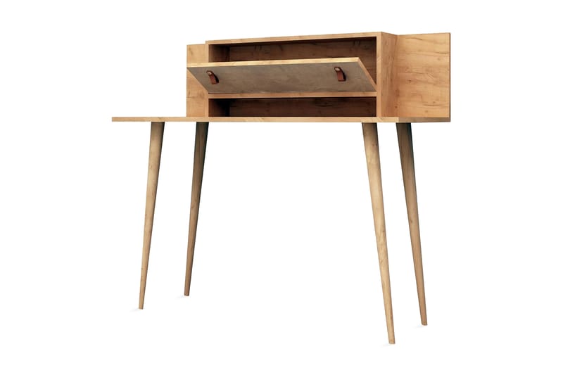 Mod Design Skrivebord 120cm med Opbevaring Hylde+Låge Læderb - Træ/Hvid - Skrivebord