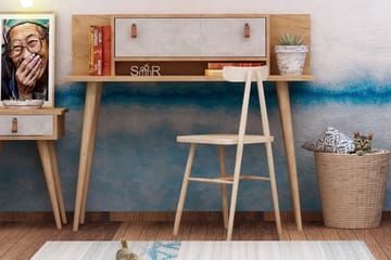 Mod Design Skrivebord 120cm med Opbevaring Hylde+Låge Læderb - Træ/Hvid - Møbler - Borde - Kontorbord - Skrivebord