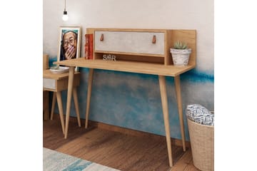 Mod Design Skrivebord 120cm med Opbevaring Hylde+Låge Læderb - Træ/Hvid - Møbler - Borde - Kontorbord - Skrivebord