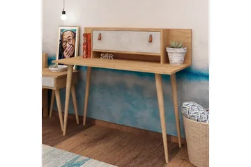 Mod Design Skrivebord 120cm med Opbevaring Hylde+Låge Læderb - Træ/Hvid - Møbler - Borde - Kontorbord - Skrivebord