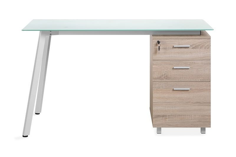 Montevideo Skrivebord 130 cm med Opbevaring 3 Skuffer - Hvid/Lysebrun - Skrivebord