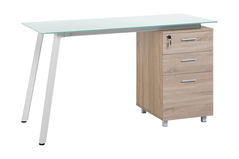 Montevideo Skrivebord 130 cm med Opbevaring 3 Skuffer - Hvid/Lysebrun - Skrivebord