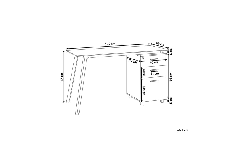 Montevideo Skrivebord 130 cm med Opbevaring 3 Skuffer - Hvid/Lysebrun - Skrivebord