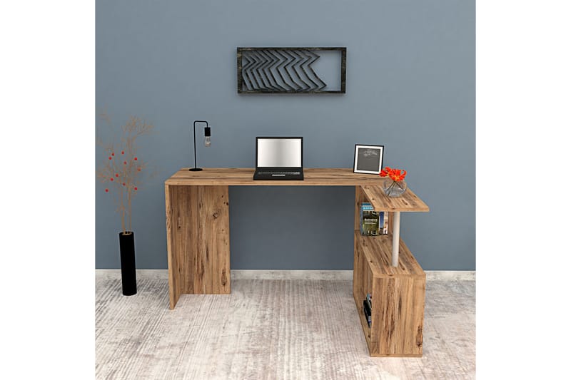 Mossboda Skrivebord 130 cm med Opbevaring 2 Hylder - Mørkebrun - Møbler - Borde - Kontorbord - Skrivebord