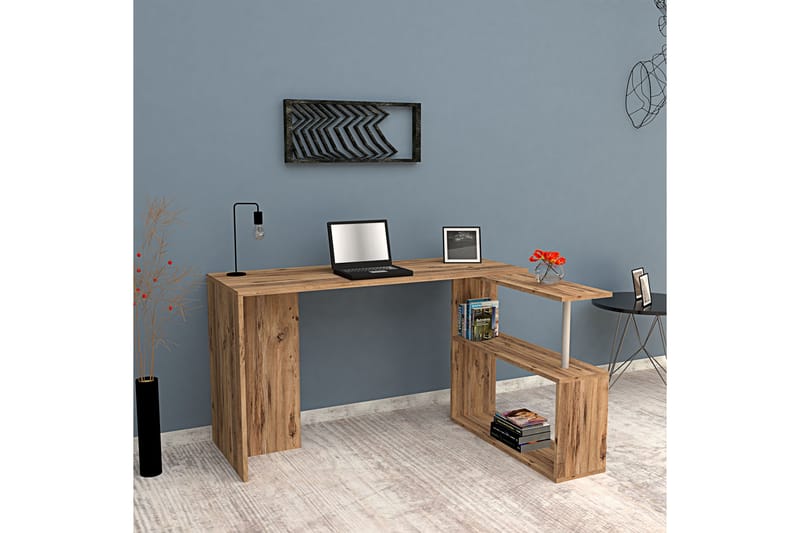 Mossboda Skrivebord 130 cm med Opbevaring 2 Hylder - Mørkebrun - Møbler - Borde - Kontorbord - Skrivebord