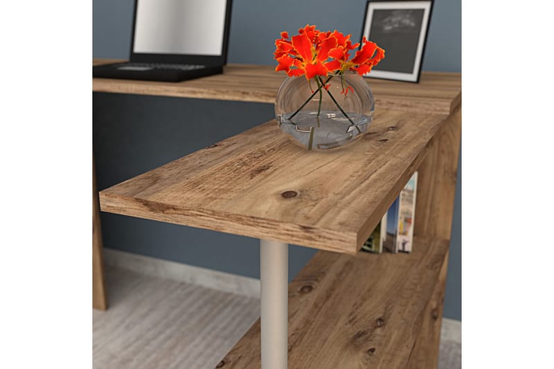 Mossboda Skrivebord 130 cm med Opbevaring 2 Hylder - Mørkebrun - Møbler - Borde - Kontorbord - Skrivebord