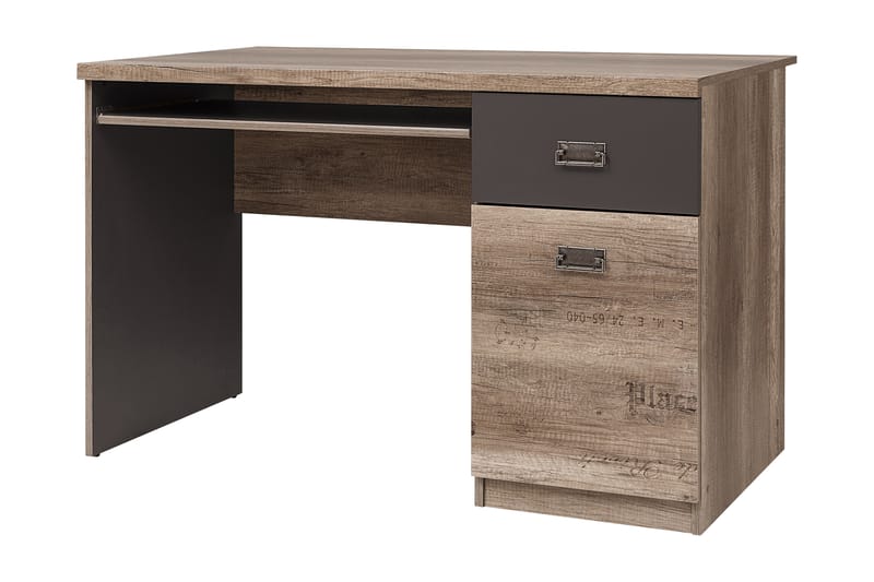 Movico Skrivebord 120 cm med Opbevaring Skuffe + Skab - Egefarvet/Grå - Skrivebord