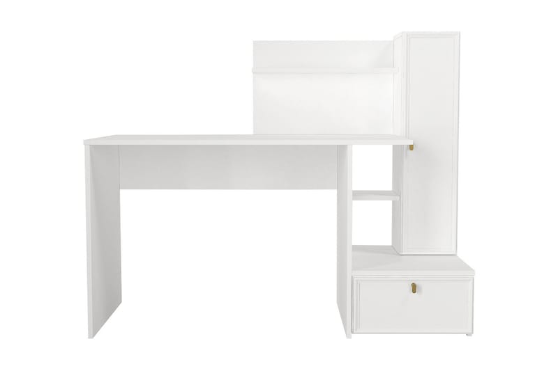 Myliem Skrivebord 143 cm med Opbevaring Hylder + Skab - Hvid - Skrivebord