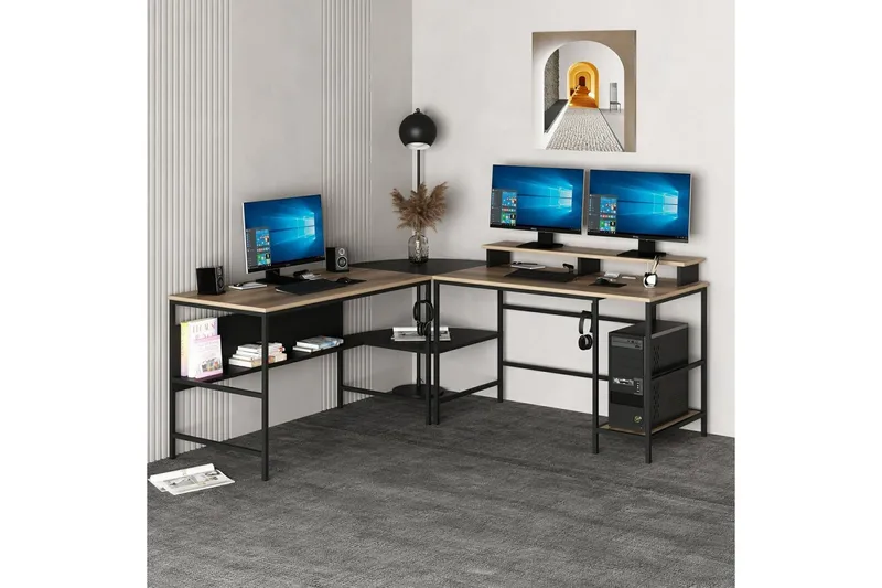 Nafe Hjørneskrivebord, Guld/Sort