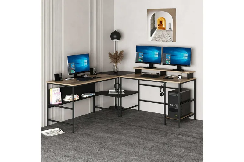 Nafe Hjørneskrivebord, Guld/Sort