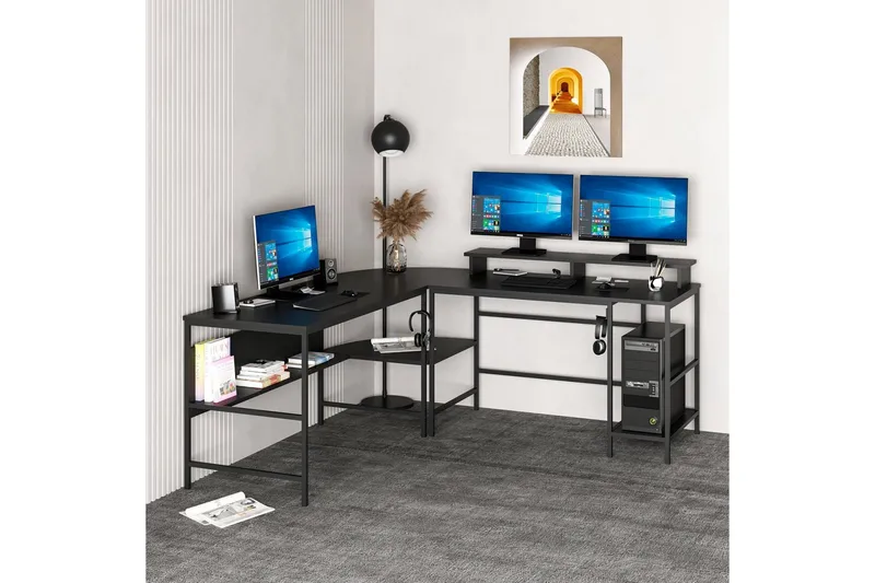 Nafe Hjørneskrivebord - Sort - Møbler - Borde - Kontorbord - Skrivebord - hjørneskrivebord