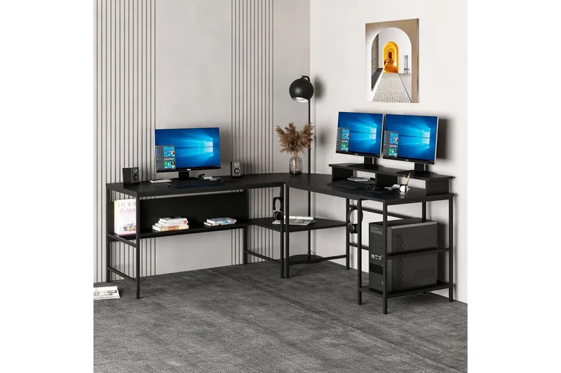 Nafe Hjørneskrivebord - Sort - Møbler - Borde - Kontorbord - Skrivebord - hjørneskrivebord