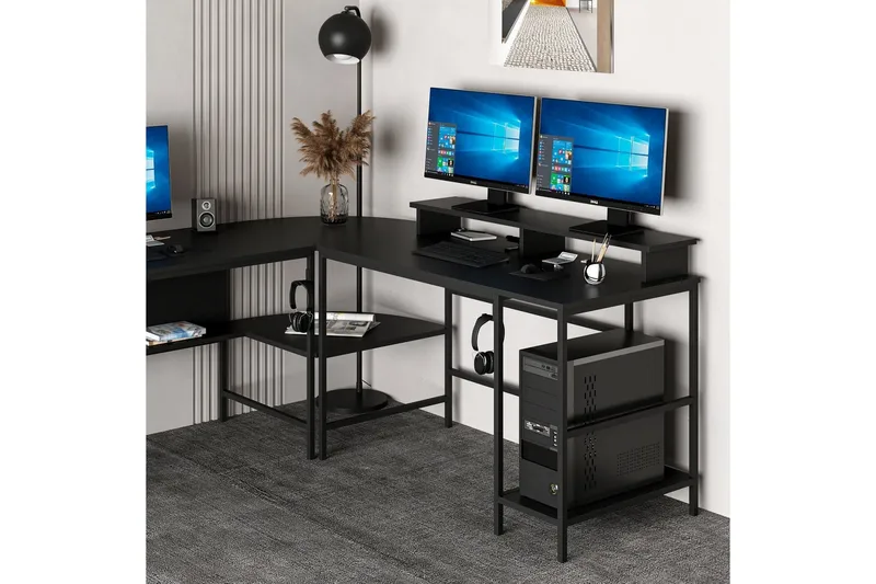 Nafe Hjørneskrivebord - Sort - Møbler - Borde - Kontorbord - Skrivebord - hjørneskrivebord