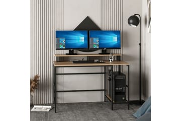 Nafe Skrivebord 120 cm med Hylder i Træ med Metalstel - Brun - Møbler - Borde - Kontorbord - Skrivebord