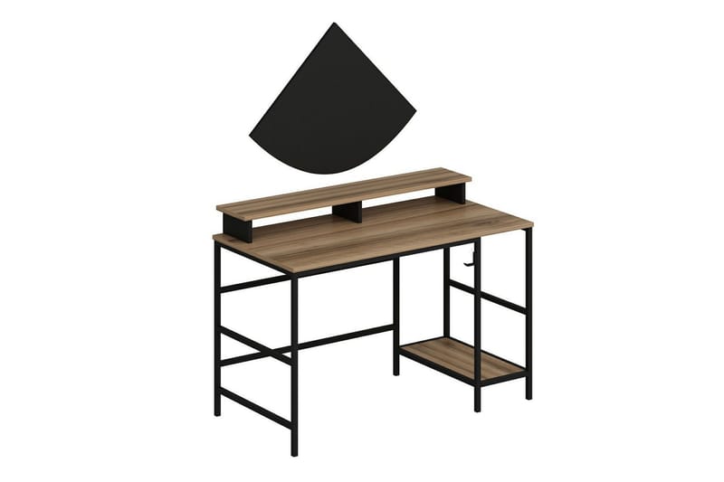 Nafe Skrivebord 120 cm med Hylder i Træ med Metalstel - Brun - Møbler - Borde - Kontorbord - Skrivebord