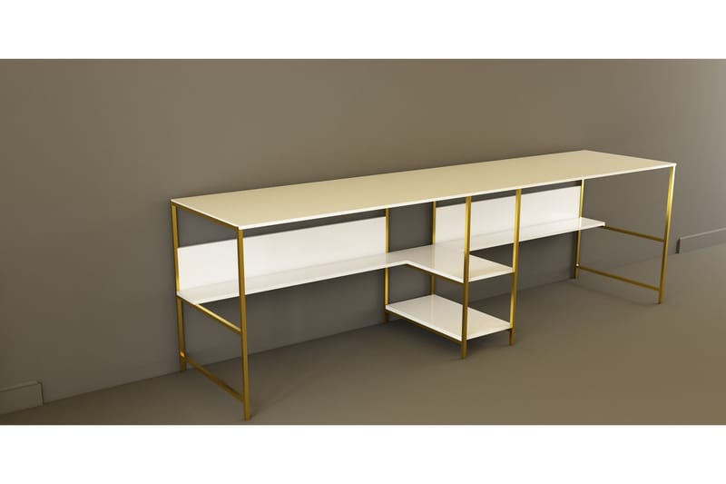 Namita Skrivebord 240 cm - Guld/Hvid - Møbler - Borde - Kontorbord - Skrivebord