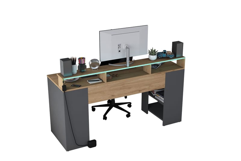 Nanak Skrivebord 160 cm - Valnød finér/Antracit - Møbler - Borde - Kontorbord - Skrivebord