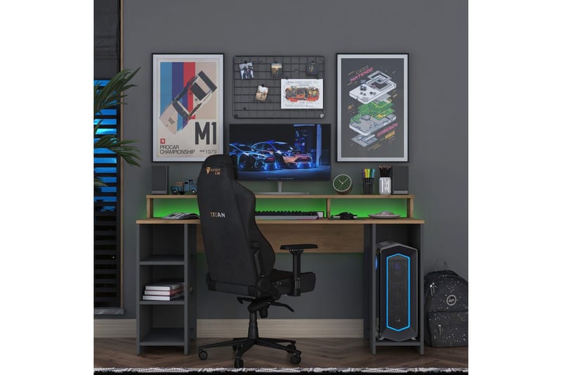 Nanak Skrivebord 160 cm, Valnød finér/Antracit