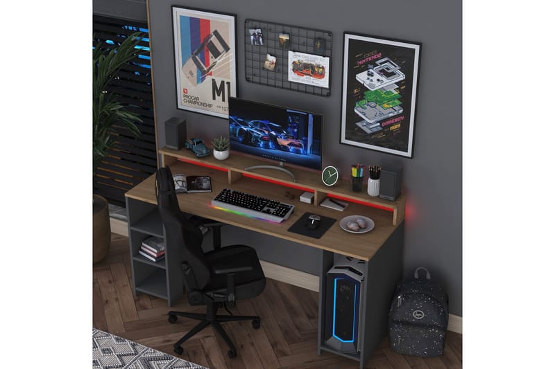 Nanak Skrivebord 160 cm - Valnød finér/Antracit - Møbler - Borde - Kontorbord - Skrivebord