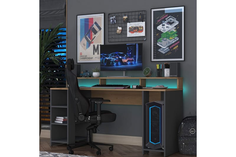 Nanak Skrivebord 160 cm - Valnød finér/Antracit - Møbler - Borde - Kontorbord - Skrivebord