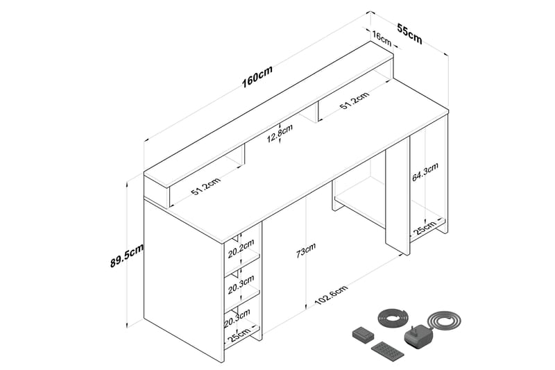 Nanak Skrivebord 160 cm - Valnød finér/Antracit - Skrivebord