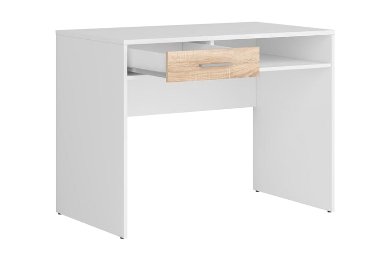 Nepo Plus Computerbord 100 cm med Opbevaring Skuffe + Hylde - Hvid/Natur - Skrivebord