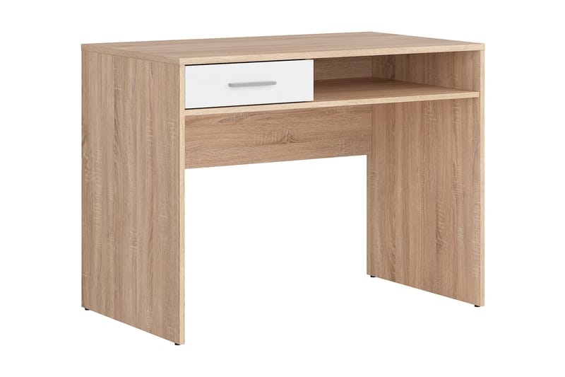 Nepo Plus Computerbord 100 cm med Opbevaring Skuffe + Hylde - Natur/Hvid - Skrivebord
