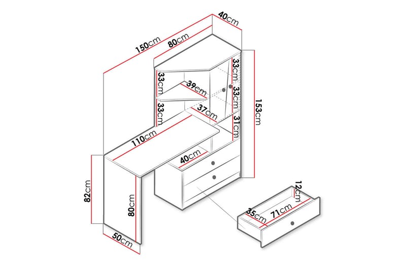 Nero Skrivebord 150 cm - Natur/Hvid/Grå - Skrivebord