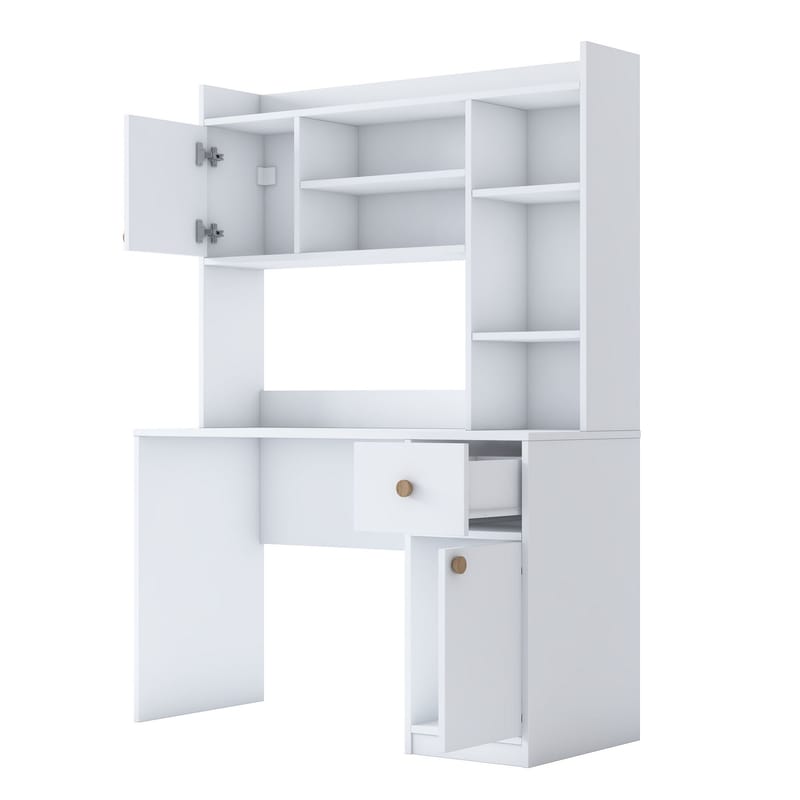 Skrivebord og bogreol Wallxpert Dara (120 x 166 x 50 cm) Hvid - Hvid - Møbler - Borde - Kontorbord - Skrivebord