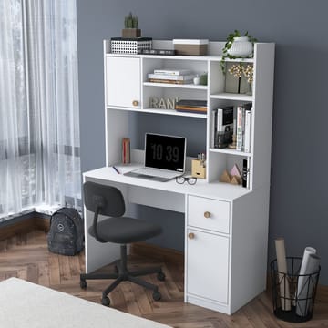 Skrivebord og bogreol Wallxpert Dara (120 x 166 x 50 cm) Hvid - Hvid - Møbler - Borde - Kontorbord - Skrivebord
