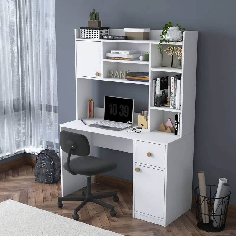 Skrivebord og bogreol Wallxpert Dara (120 x 166 x 50 cm) Hvid - Hvid - Møbler - Borde - Kontorbord - Skrivebord