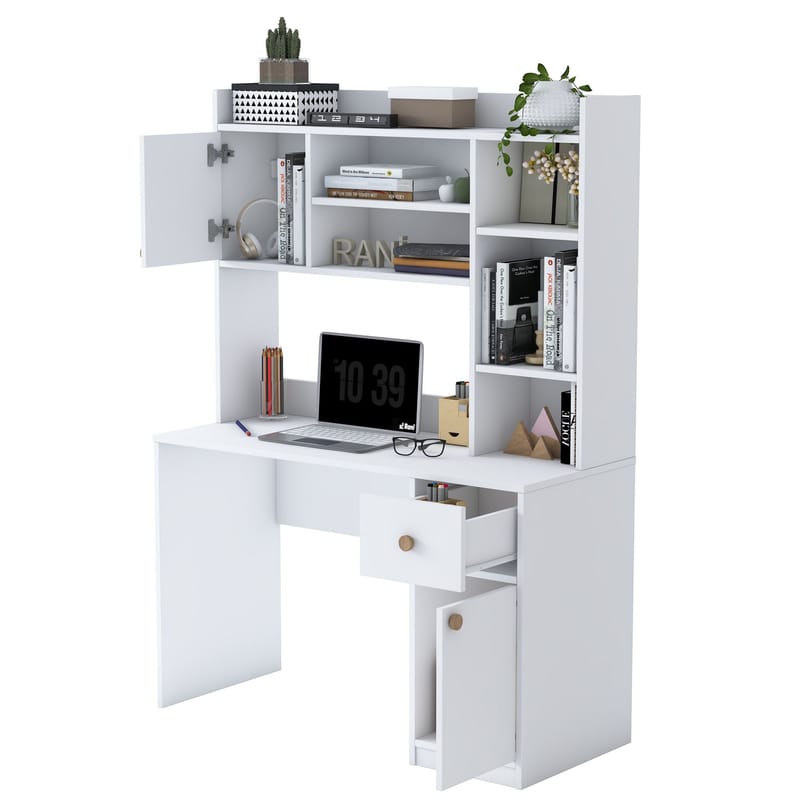 Skrivebord og bogreol Wallxpert Dara (120 x 166 x 50 cm) Hvid - Hvid - Møbler - Borde - Kontorbord - Skrivebord