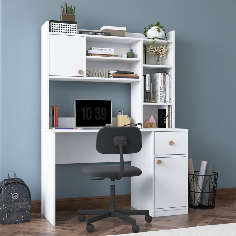 Skrivebord og bogreol Wallxpert Dara (120 x 166 x 50 cm) Hvid - Hvid - Møbler - Borde - Kontorbord - Skrivebord