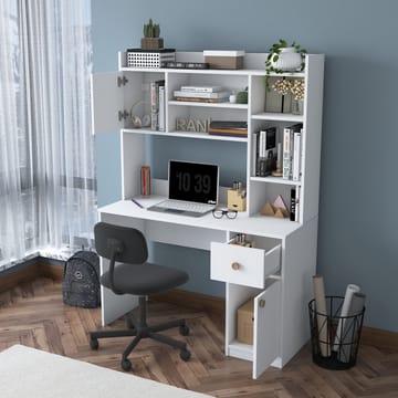 Skrivebord og bogreol Wallxpert Dara (120 x 166 x 50 cm) Hvid - Hvid - Møbler - Borde - Kontorbord - Skrivebord