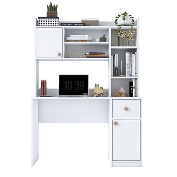 Skrivebord og bogreol Wallxpert Dara (120 x 166 x 50 cm) Hvid - Hvid - Møbler - Borde - Kontorbord - Skrivebord