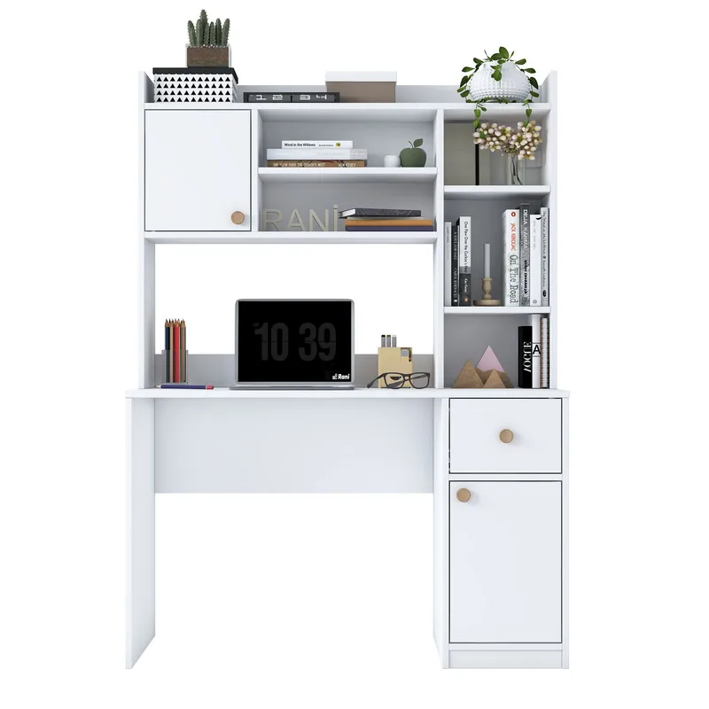 Skrivebord og bogreol Wallxpert Dara (120 x 166 x 50 cm) Hvid, Hvid