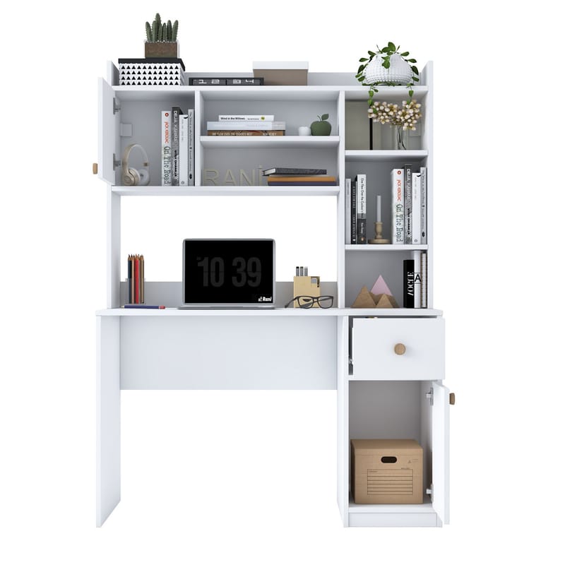 Skrivebord og bogreol Wallxpert Dara (120 x 166 x 50 cm) Hvid - Hvid - Møbler - Borde - Kontorbord - Skrivebord