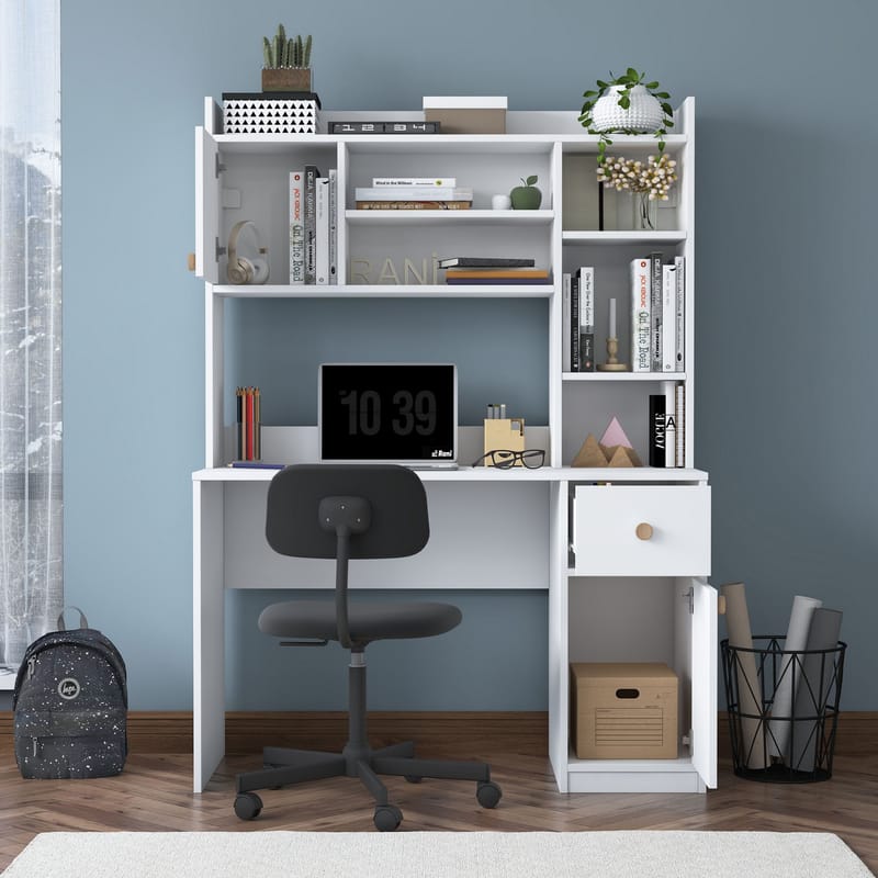 Skrivebord og bogreol Wallxpert Dara (120 x 166 x 50 cm) Hvid - Hvid - Møbler - Borde - Kontorbord - Skrivebord