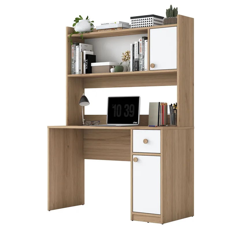 Skrivebord og bogreol Wallxpert Dara (120 x 166 x 50 cm) Valnød Hvid, Valnød og hvid