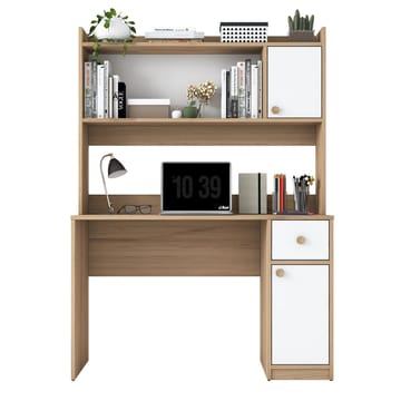 Skrivebord og bogreol Wallxpert Dara (120 x 166 x 50 cm) Valnød Hvid - Valnød og hvid - Møbler - Borde - Kontorbord - Skrivebord